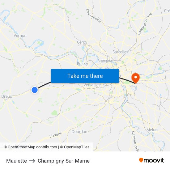 Maulette to Champigny-Sur-Marne map