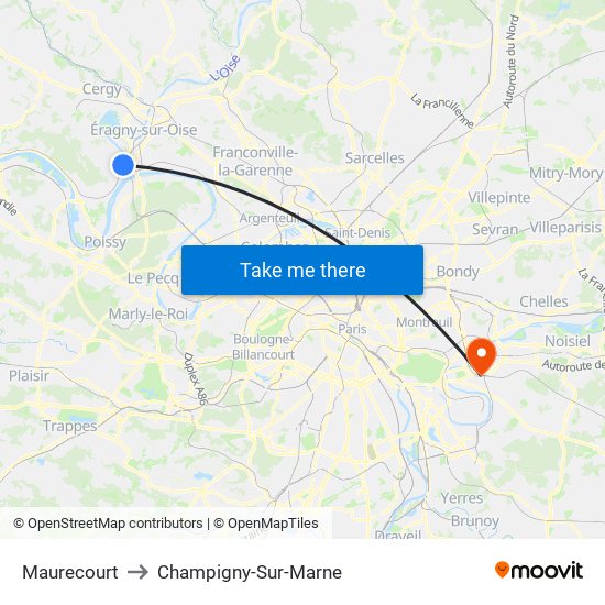Maurecourt to Champigny-Sur-Marne map