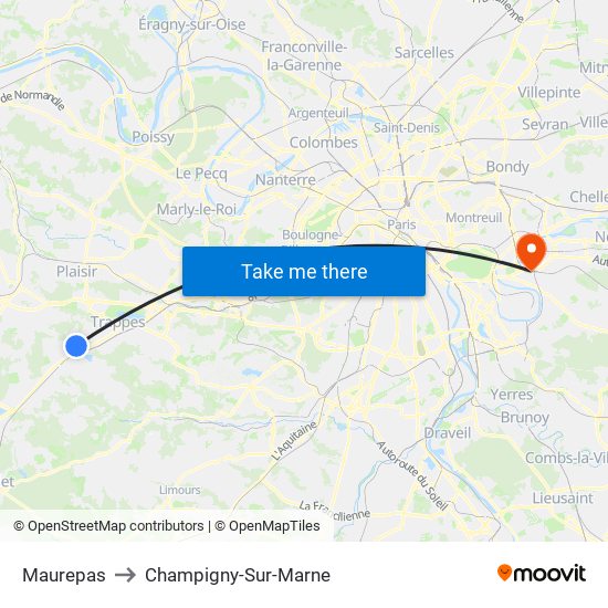 Maurepas to Champigny-Sur-Marne map