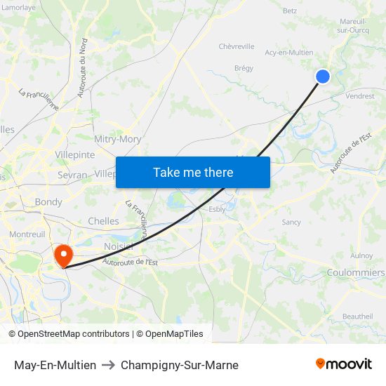 May-En-Multien to Champigny-Sur-Marne map