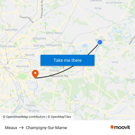 Meaux to Champigny-Sur-Marne map