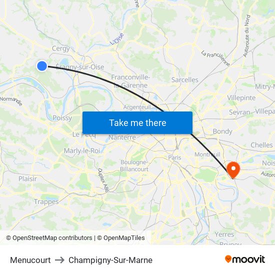 Menucourt to Champigny-Sur-Marne map