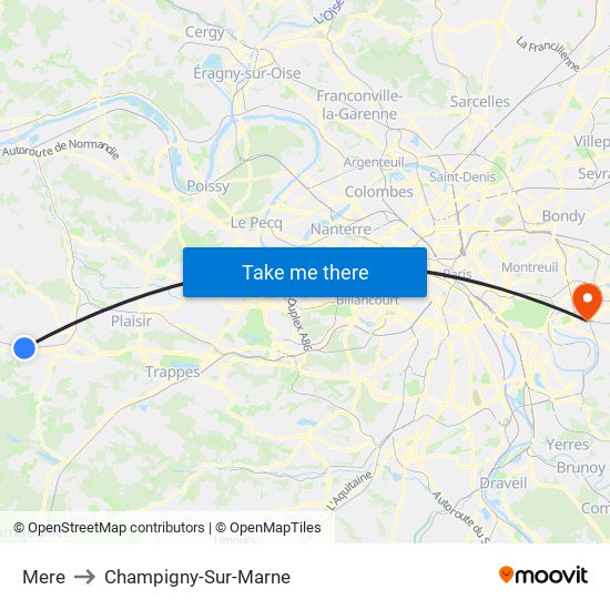 Mere to Champigny-Sur-Marne map