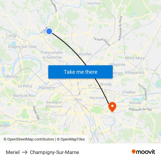 Meriel to Champigny-Sur-Marne map