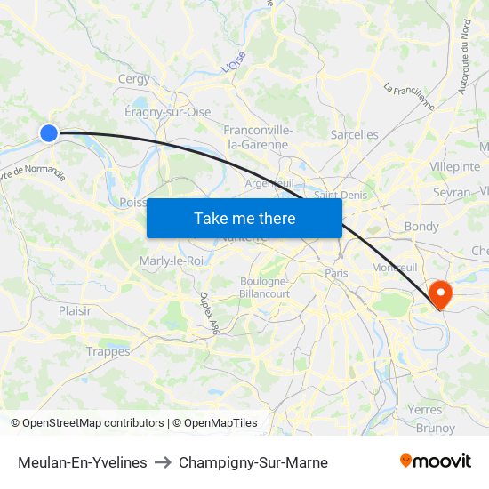 Meulan-En-Yvelines to Champigny-Sur-Marne map