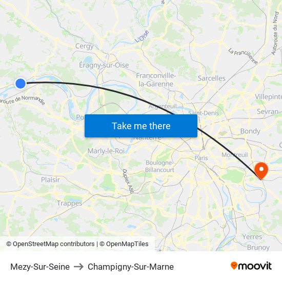 Mezy-Sur-Seine to Champigny-Sur-Marne map