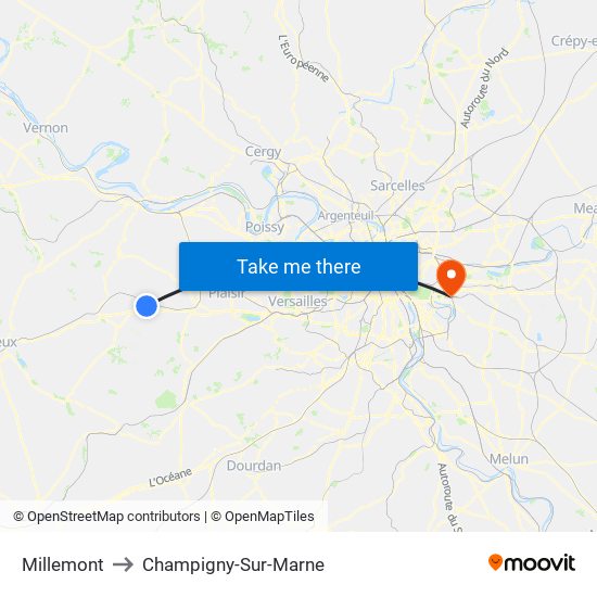 Millemont to Champigny-Sur-Marne map
