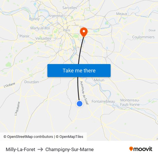 Milly-La-Foret to Champigny-Sur-Marne map