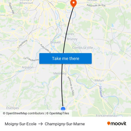 Moigny-Sur-Ecole to Champigny-Sur-Marne map