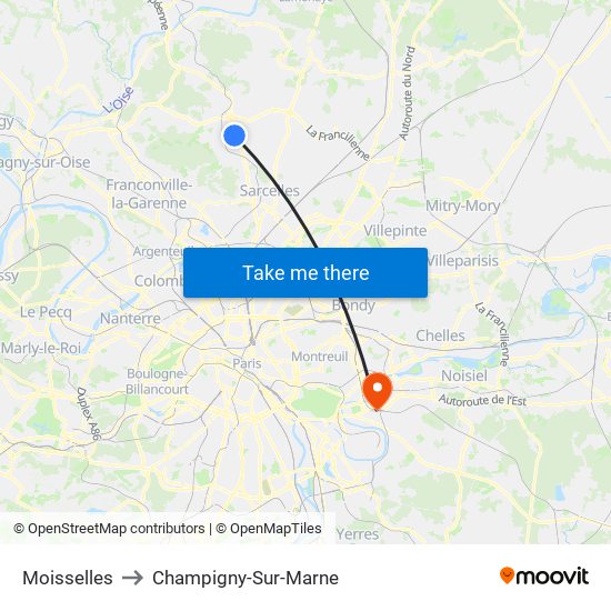 Moisselles to Champigny-Sur-Marne map