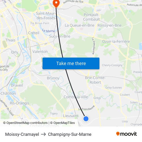 Moissy-Cramayel to Champigny-Sur-Marne map