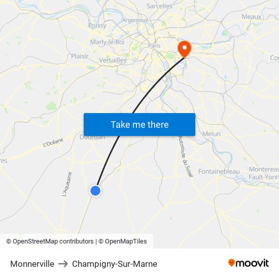 Monnerville to Champigny-Sur-Marne map