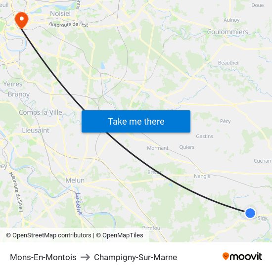 Mons-En-Montois to Champigny-Sur-Marne map