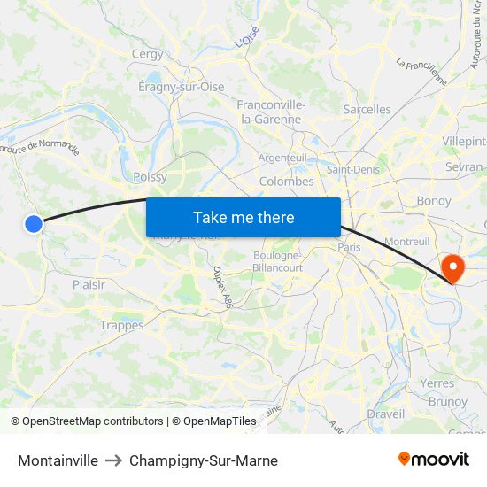 Montainville to Champigny-Sur-Marne map