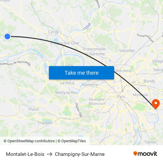 Montalet-Le-Bois to Champigny-Sur-Marne map