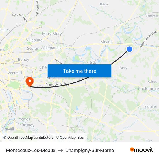 Montceaux-Les-Meaux to Champigny-Sur-Marne map