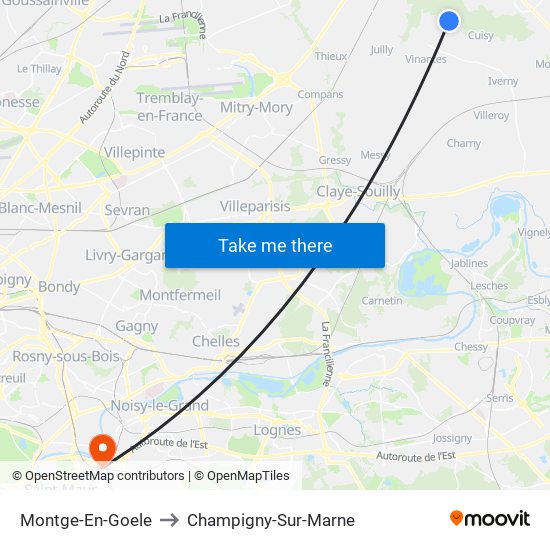 Montge-En-Goele to Champigny-Sur-Marne map