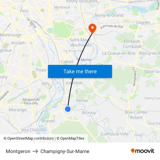 Montgeron to Champigny-Sur-Marne map