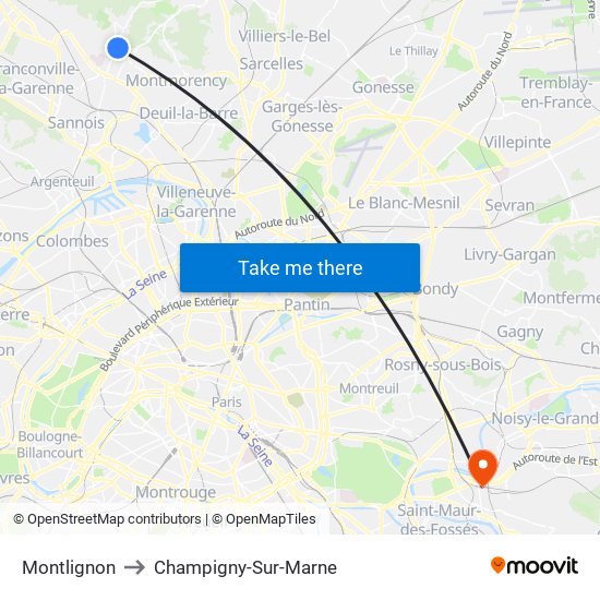 Montlignon to Champigny-Sur-Marne map