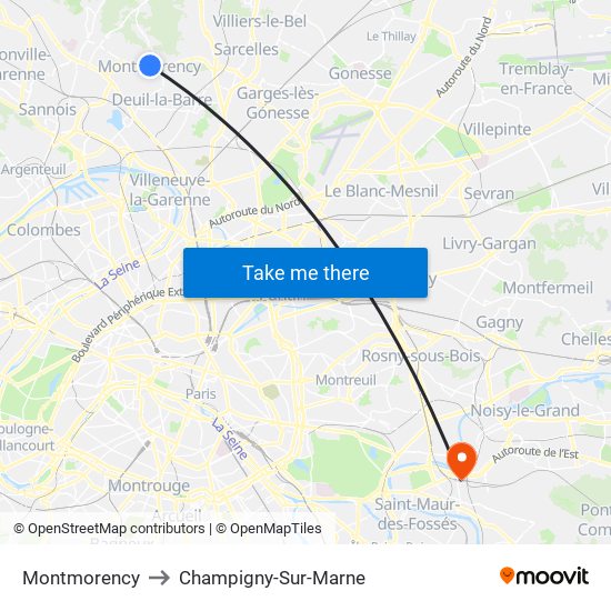 Montmorency to Champigny-Sur-Marne map