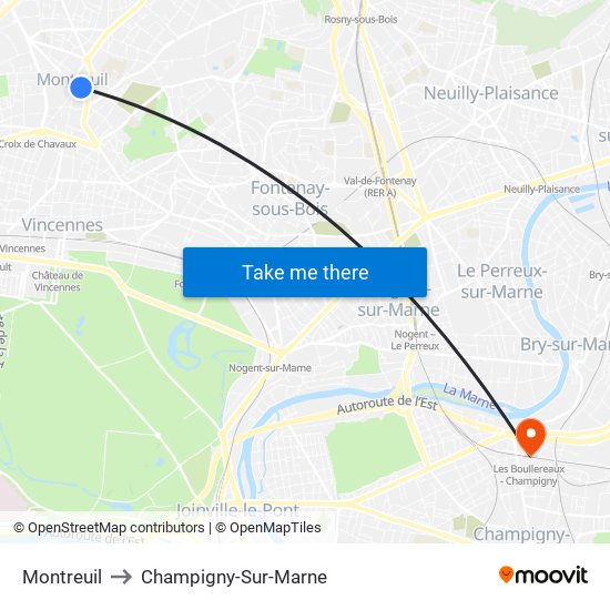 Montreuil to Champigny-Sur-Marne map