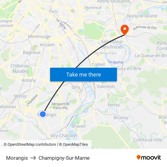 Morangis to Champigny-Sur-Marne map