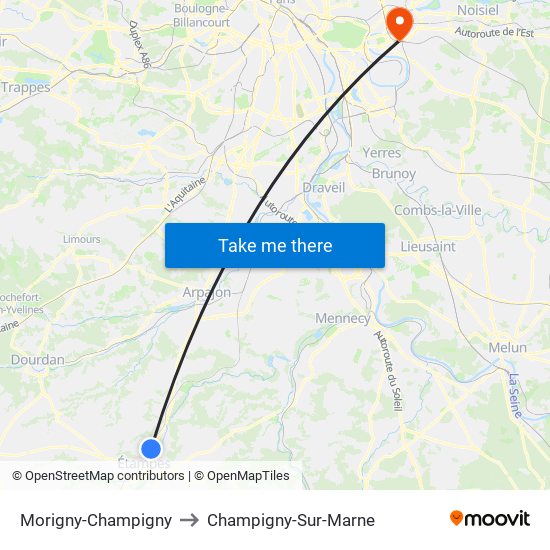 Morigny-Champigny to Champigny-Sur-Marne map