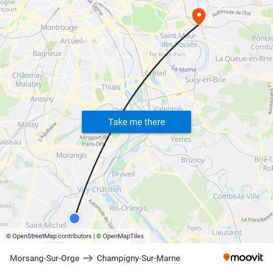 Morsang-Sur-Orge to Champigny-Sur-Marne map