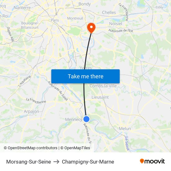 Morsang-Sur-Seine to Champigny-Sur-Marne map