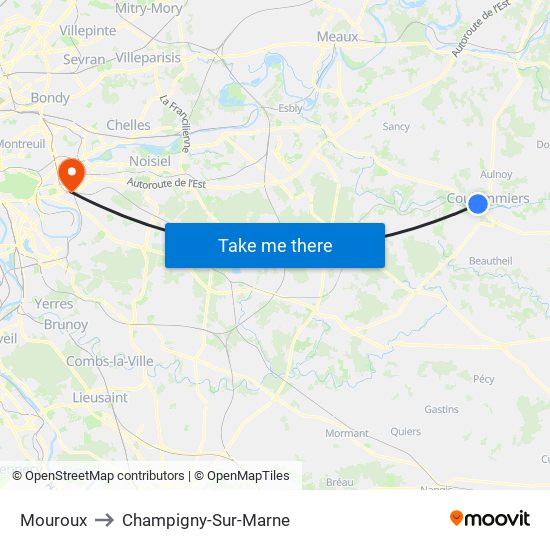 Mouroux to Champigny-Sur-Marne map