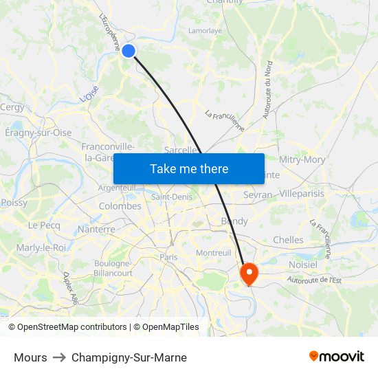 Mours to Champigny-Sur-Marne map