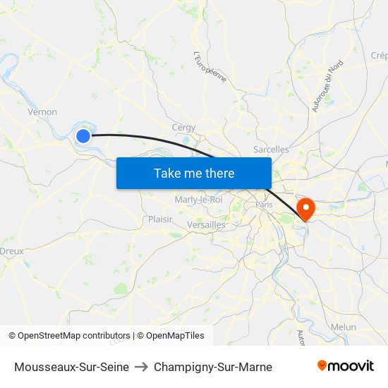 Mousseaux-Sur-Seine to Champigny-Sur-Marne map