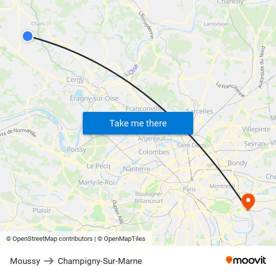 Moussy to Champigny-Sur-Marne map