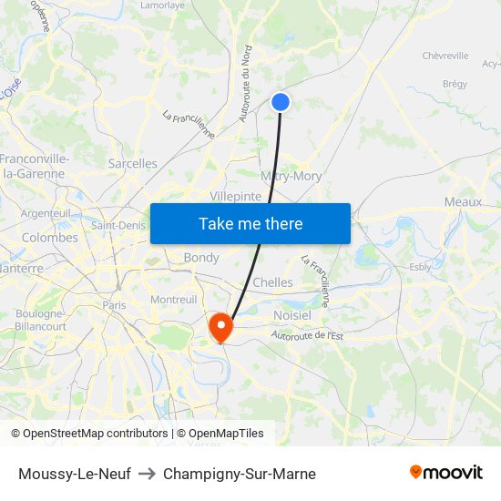 Moussy-Le-Neuf to Champigny-Sur-Marne map