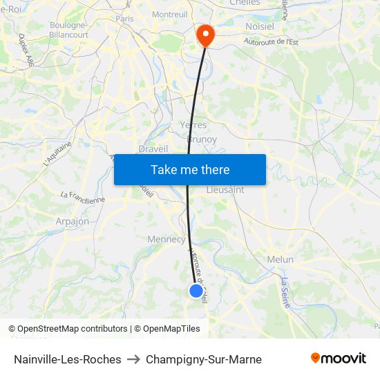 Nainville-Les-Roches to Champigny-Sur-Marne map