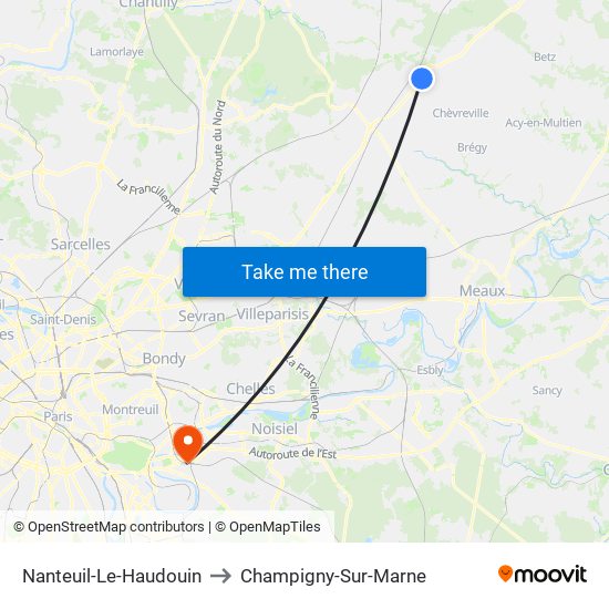Nanteuil-Le-Haudouin to Champigny-Sur-Marne map