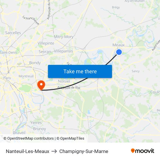 Nanteuil-Les-Meaux to Champigny-Sur-Marne map