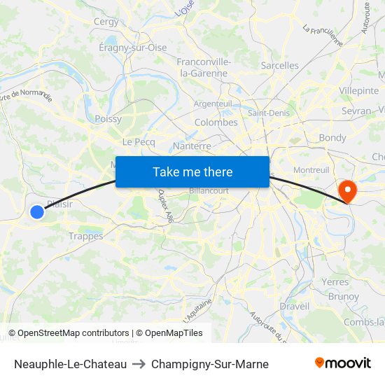 Neauphle-Le-Chateau to Champigny-Sur-Marne map
