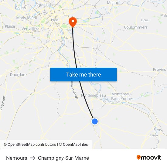 Nemours to Champigny-Sur-Marne map
