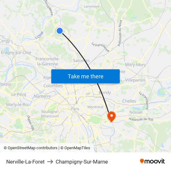 Nerville-La-Foret to Champigny-Sur-Marne map