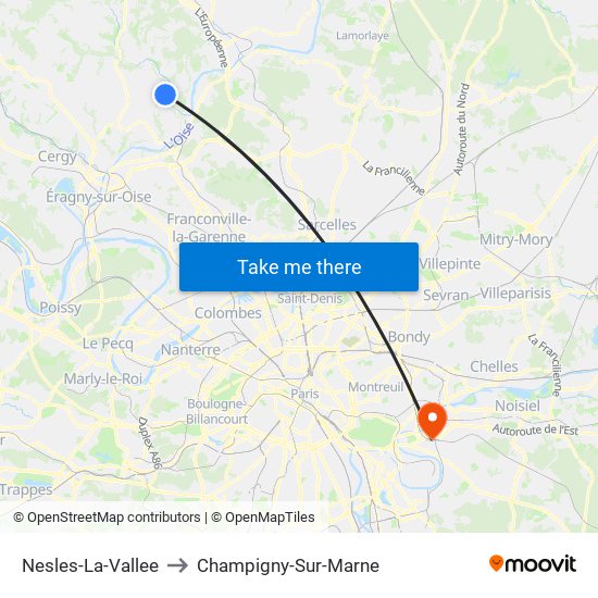 Nesles-La-Vallee to Champigny-Sur-Marne map