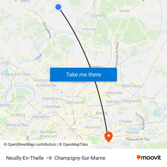 Neuilly-En-Thelle to Champigny-Sur-Marne map