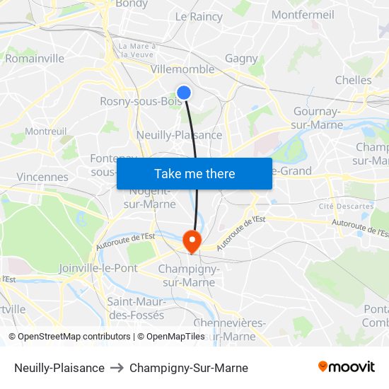 Neuilly-Plaisance to Champigny-Sur-Marne map