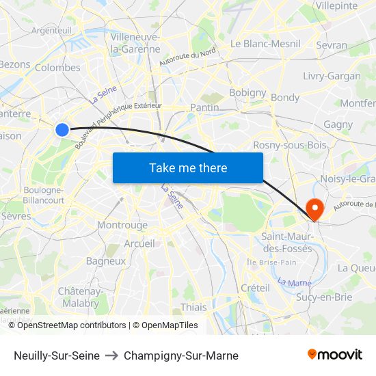 Neuilly-Sur-Seine to Champigny-Sur-Marne map