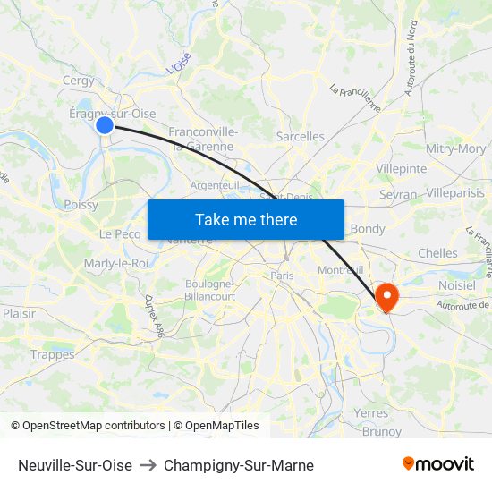 Neuville-Sur-Oise to Champigny-Sur-Marne map