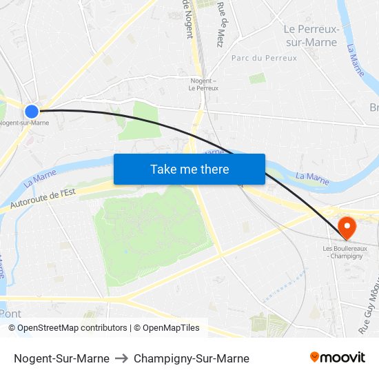 Nogent-Sur-Marne to Champigny-Sur-Marne map