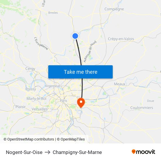 Nogent-Sur-Oise to Champigny-Sur-Marne map