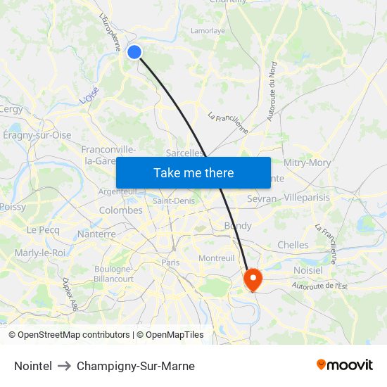 Nointel to Champigny-Sur-Marne map
