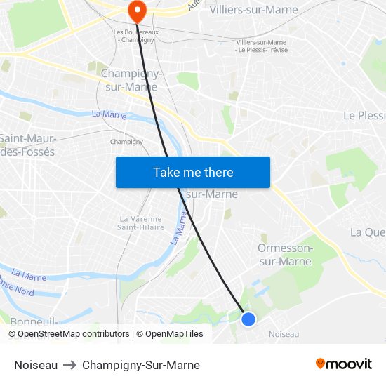 Noiseau to Champigny-Sur-Marne map