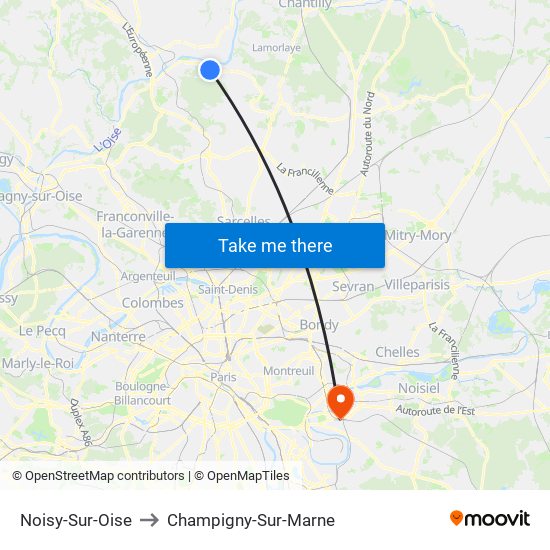 Noisy-Sur-Oise to Champigny-Sur-Marne map